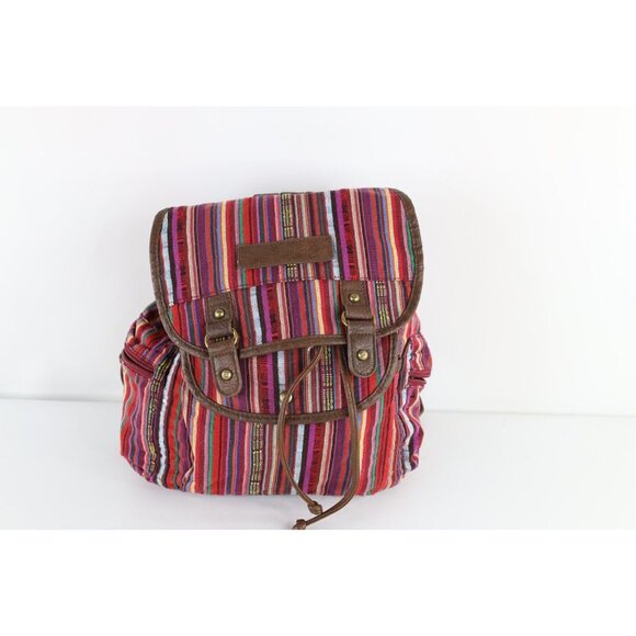 Vtg American Eagle Outfitters Distressed Rainbow Striped Top Loader Backpack Bag main image 5